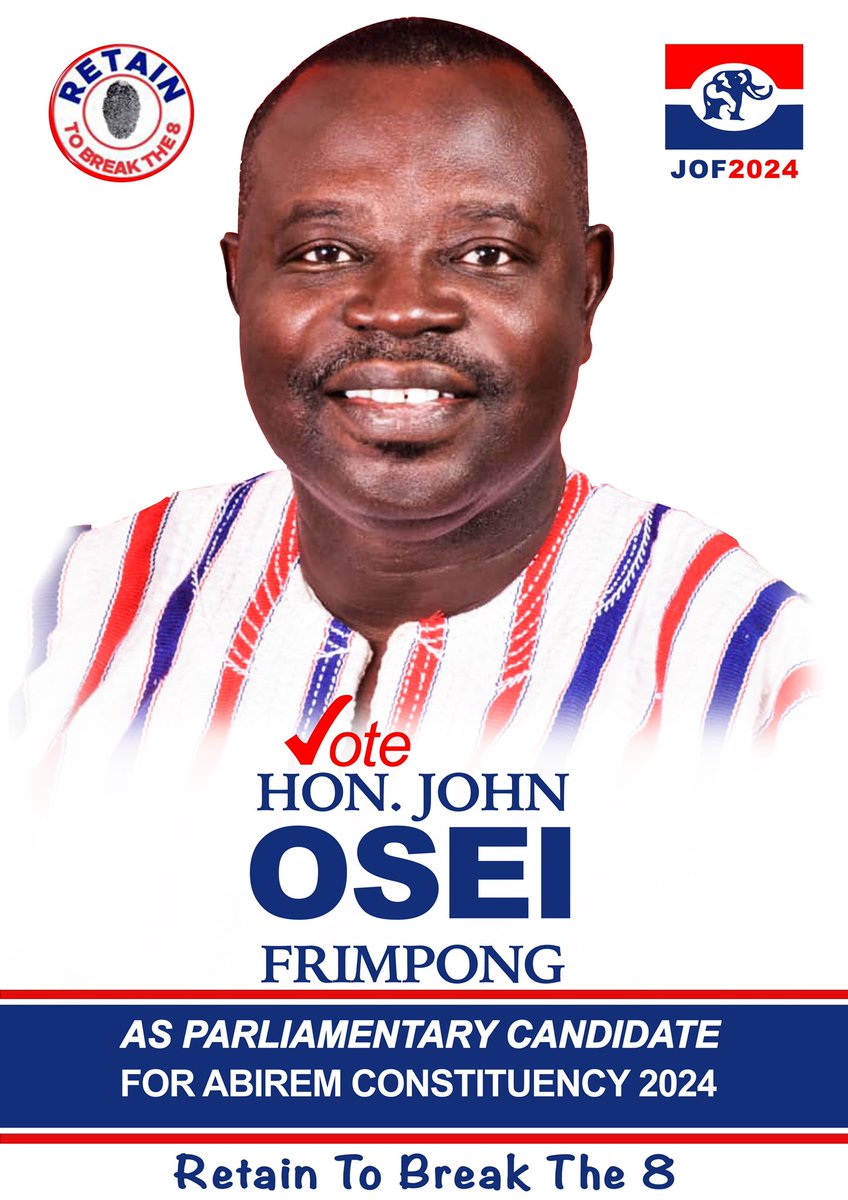 JohnOFrimpong's tweet photo. Retain To Break The 8
#JOF2024
#ABIREMCONSTITUENCY https://t.co/kBNm8sWJSq
