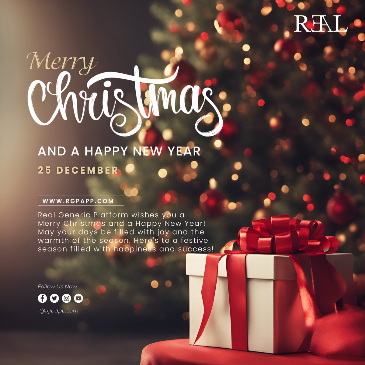 🎄✨ Merry Christmas and Happy New Year from Real Generic Platform! Wishing you joy and success in this festive season. #HappyHolidays #RealGenericPlatform