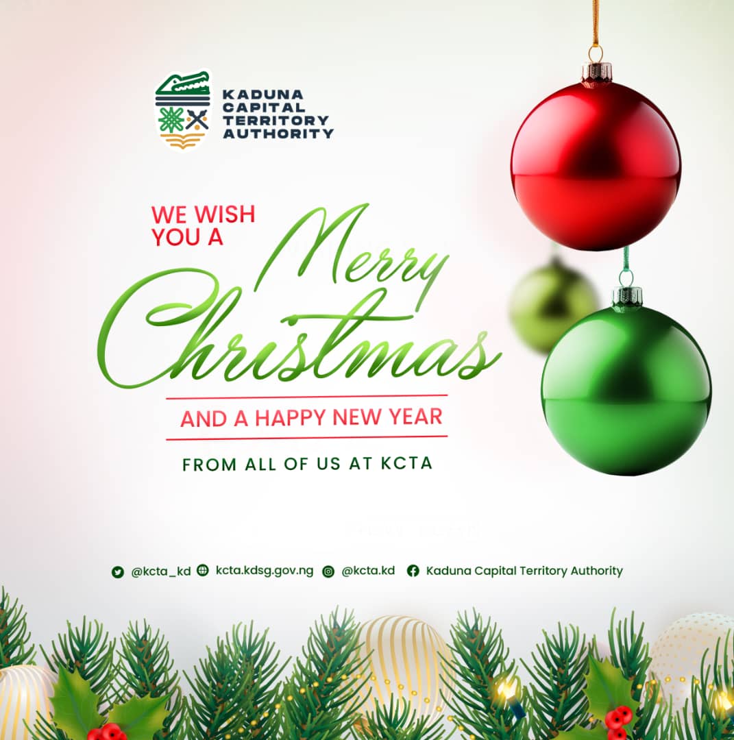 Merry Christmas and Happy New Year to the vibrant community of Kaduna City! May this festive season be filled with joy, peace, and cherished moments with your loved ones. #ItsYourCity #KCTA #MerryChristmas #HappyNewYear