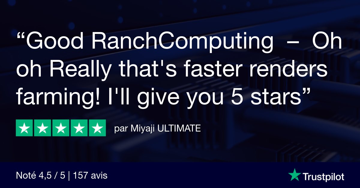 RANCHComputing's tweet image. Every review matters, and we're thrilled to share the enthusiastic feedback from our clients on Trustpilot. These testimonials reflect our commitment to excellence and your satisfaction.
#CustomerSatisfaction #CommunityRanchComputing #5stars #rendering #renderfarm