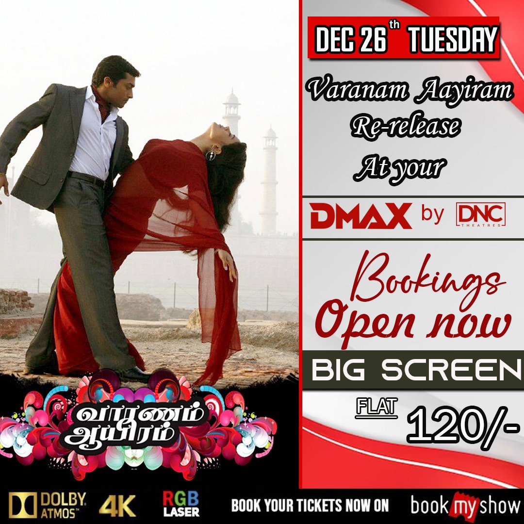 Vibe 🔥 more now #VaranamAayiram movie Bookings open now at your #DMAXbyDNCTheatres