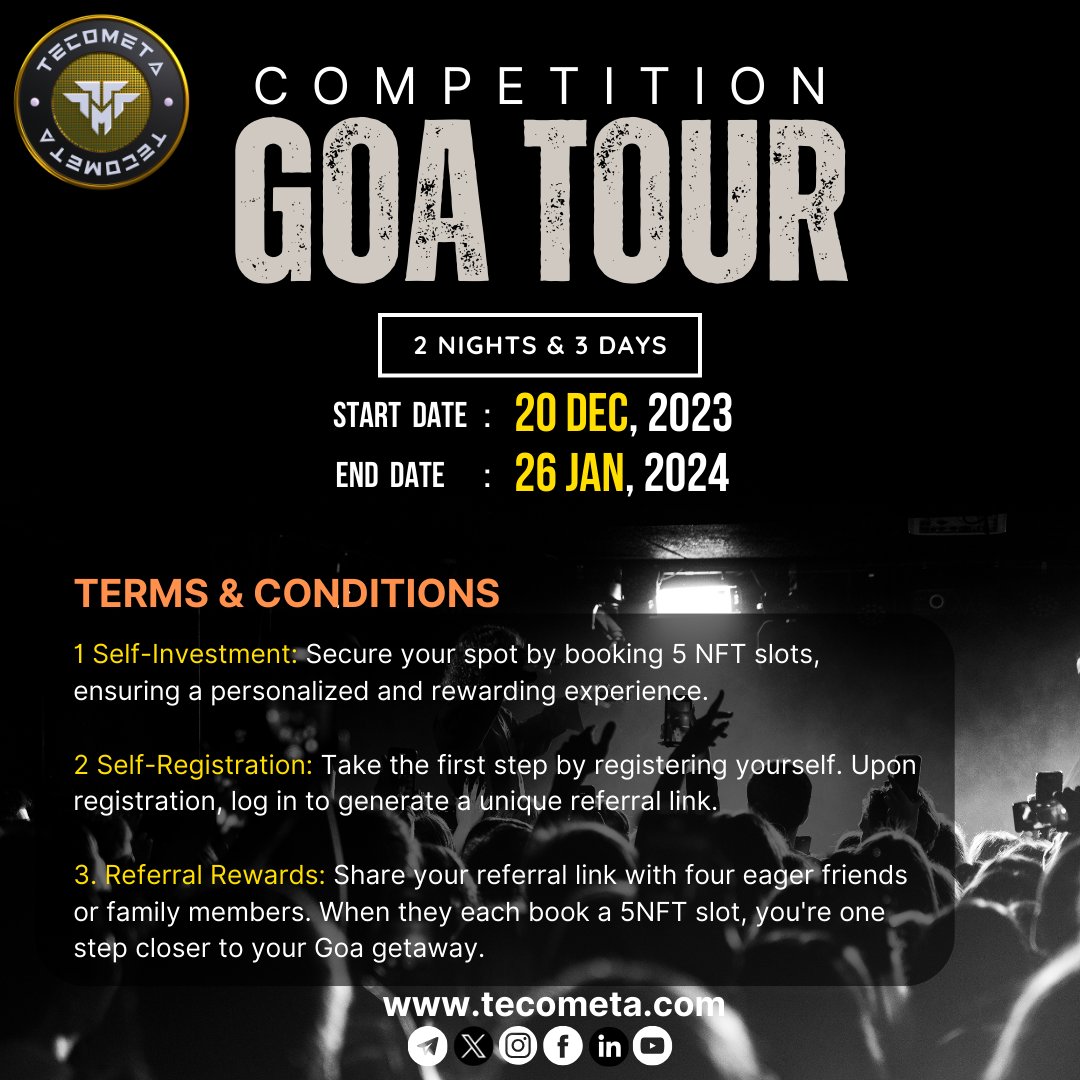TecoMetaOffici's tweet photo. "Pack your bags and get ready for an unforgettable escape! 🌅 Get set to experience the sun, sand, and serenity of Goa! 🏖️✨  your Goan adventure awaits! 🎉 #GoaTourWinner #AdventureAwaits #MerryChristmas2023 #rewardprogramme #smartshopper #starworldbusiness #rewardshopper https://t.co/uh7ftKLK3P