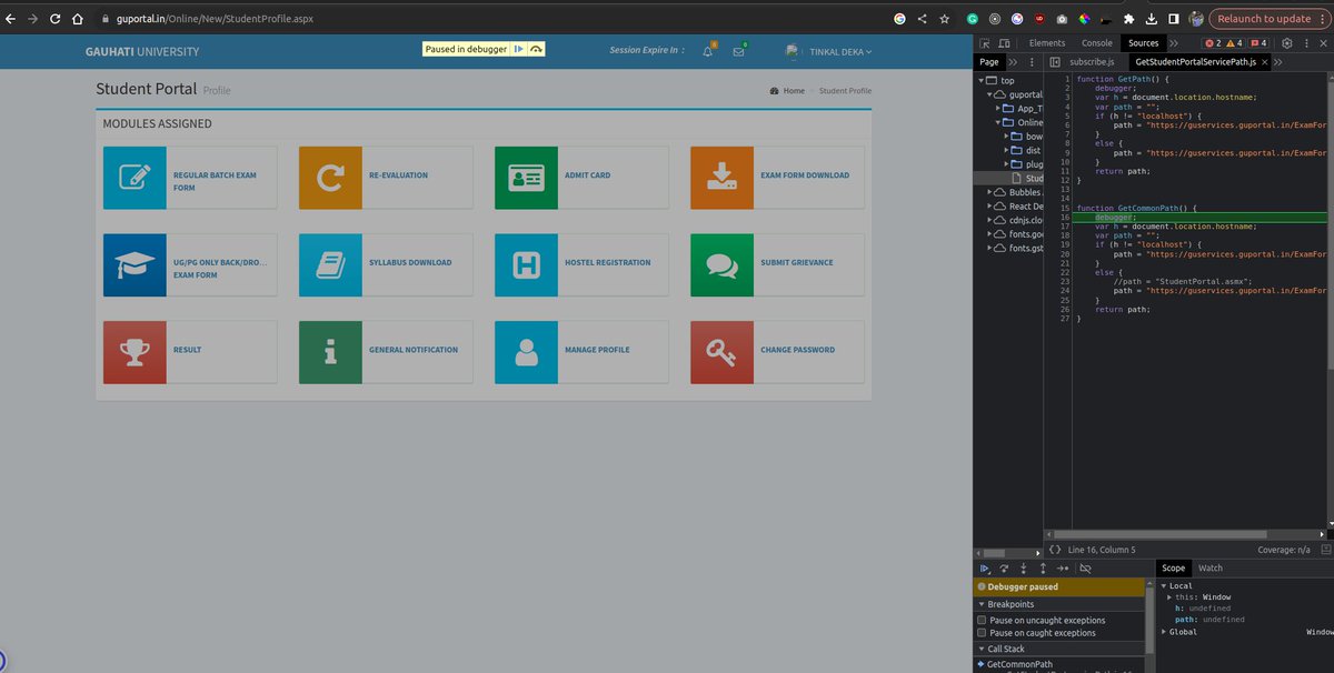 Hello @GauhatiUni <a href="/gdsc_gauhatiuni/">GDSC Gauhati University</a>  !

Noticed a debugger in the University website's production environment—thought I'd give you a heads-up! 🚀