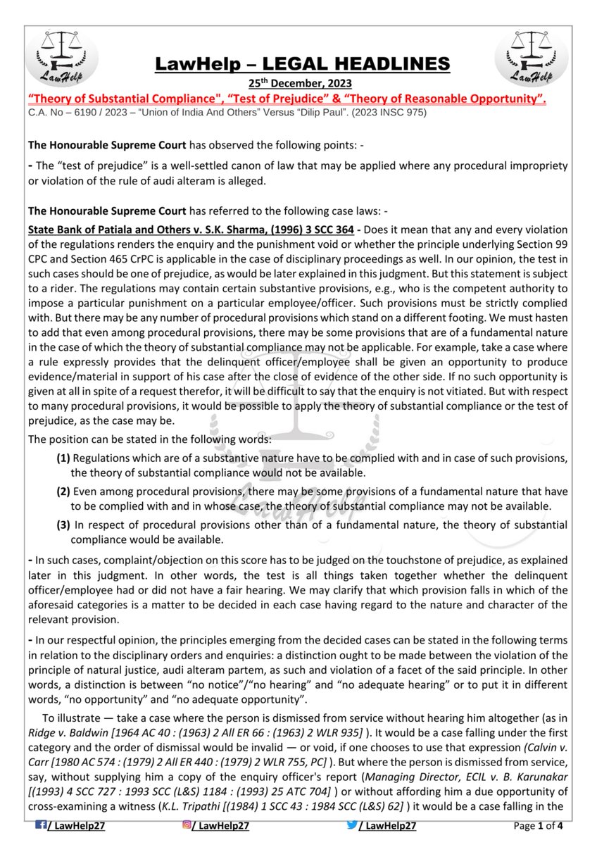LawHelp27's tweet photo. Legal Headlines                                            
Date: - 25/12/2023                         
.    
.  
.        
#Law #legalnews #legalupdates #justice #judgement #supremecourt #advocate #judiciary #constitution #news #caselaw https://t.co/JEwEZ95o53