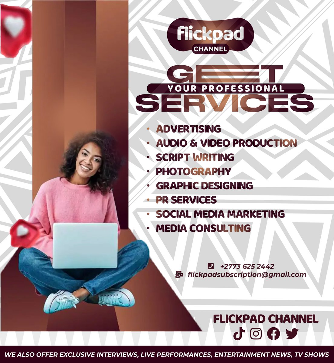 flickpadchannel's tweet photo. Flickpad Channel services

Get professional services at an affordable price... Contact us

#flickpadchannel
#affordableservice
#professionalism https://t.co/JtN2b64Kzn