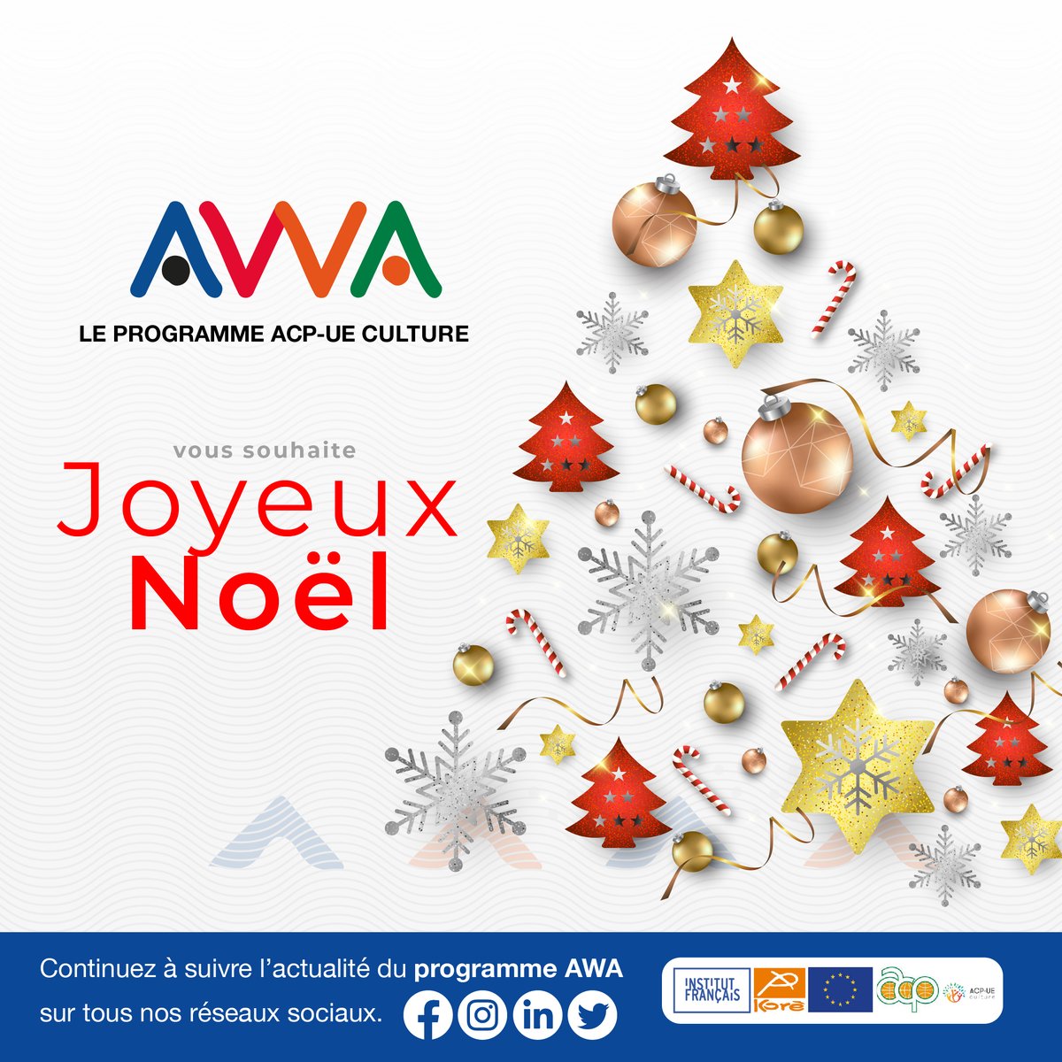 ProgrammeAwa's tweet photo. Le programme ACP UE Culture - AWA vous souhaite Joyeux Noรซl !
#ProgrammeAWA #ACPUECulture #JoyeuxNoel #Noel https://t.co/GFbIqT6F5w