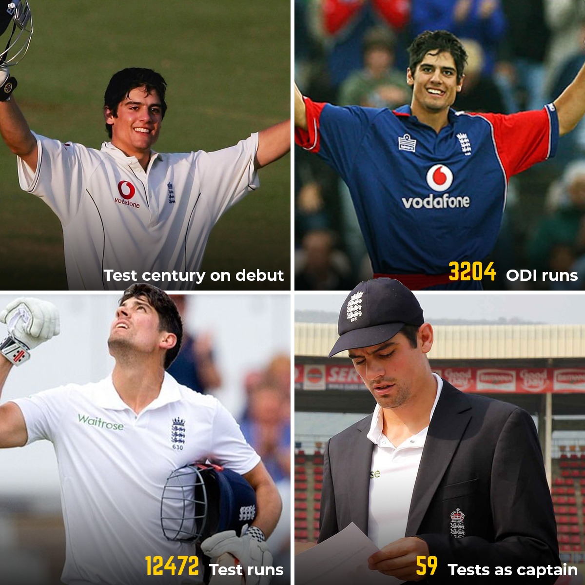 100MasterBlastr's tweet photo. One of the finest batters to play for England, Alastair Cook celebrates his birthday today. He has scored 26643 runs in first-class cricket with 74 centuries! 

#AlastairCook https://t.co/4tI5soc3Lc