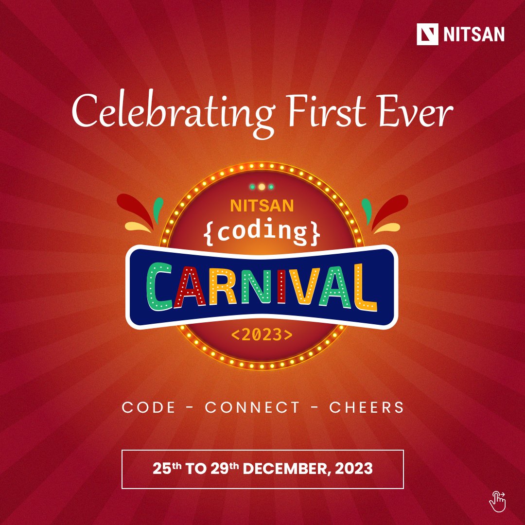 nitsantech's tweet image. NITSAN is hosting its FIRST-EVER #CodingCarnival Week🤩

Exciting WEEK OFF!

👉 1500+ hours of Code-Fun-Festivity
👉 Learning &amp;amp; Skills Development
👉 Panel and Ideas Discussion
👉 Games&amp;amp; Fun 

Stay tuned😉

#NITSANCodingCarnival #NITSANCodingCarnival2023 #NS1500HRS #NITSAN