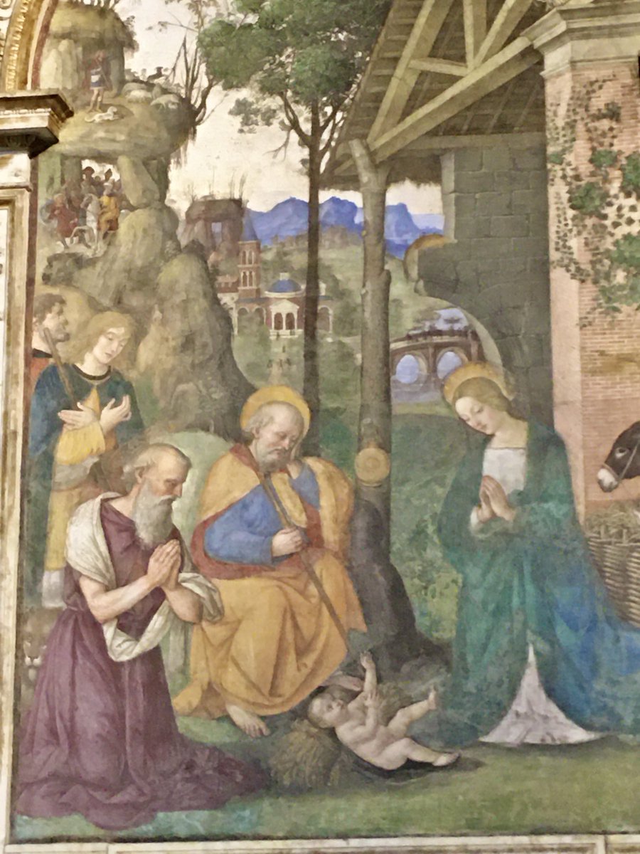 Adoro la splendida Pala della #Natività nella Cappella della Rovere del #Pinturicchio (1488-1490) Adorazione del Bambino Santa Maria del Popolo #Roma 🤍 #Rome