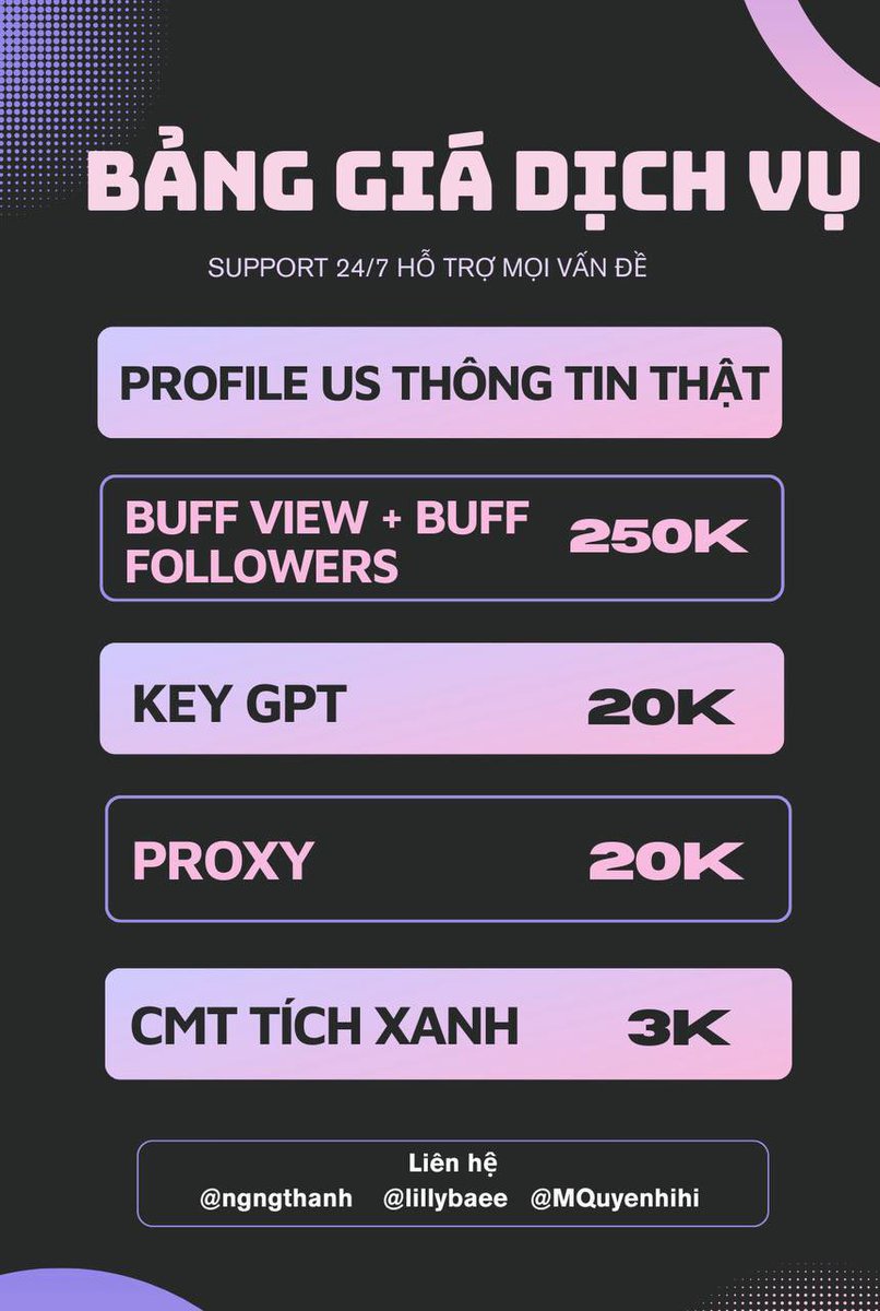 Maianhmabel's tweet photo. Tele: @maianhmabel 
Admin XGPT - hỗ trợ mọi vấn đề liên quan đến X(Twitter) - cung cấp mọi dịch vụ Buff FL - view - cmt. Cung cấp acc Us BKT - Tool Siêu cấp - Key GPT - Proxy - Profile! https://t.co/m78ndBGcz4