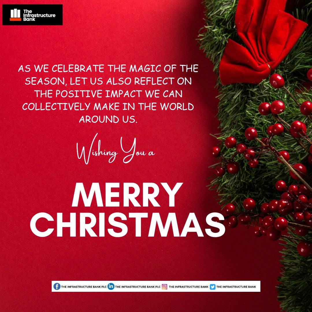 Tbank_plc's tweet photo. ✨ Season's Greetings from the Infrastructure Bank Plc ✨🎄

May this festive season bring you joy, peace, and moments of shared happiness.

Merry Christmas and a Happy New Year!

#SeasonsGreetings #Infrastructure #BuildingTheFuture #Community #HappyHolidays https://t.co/NQE9GqPRvQ