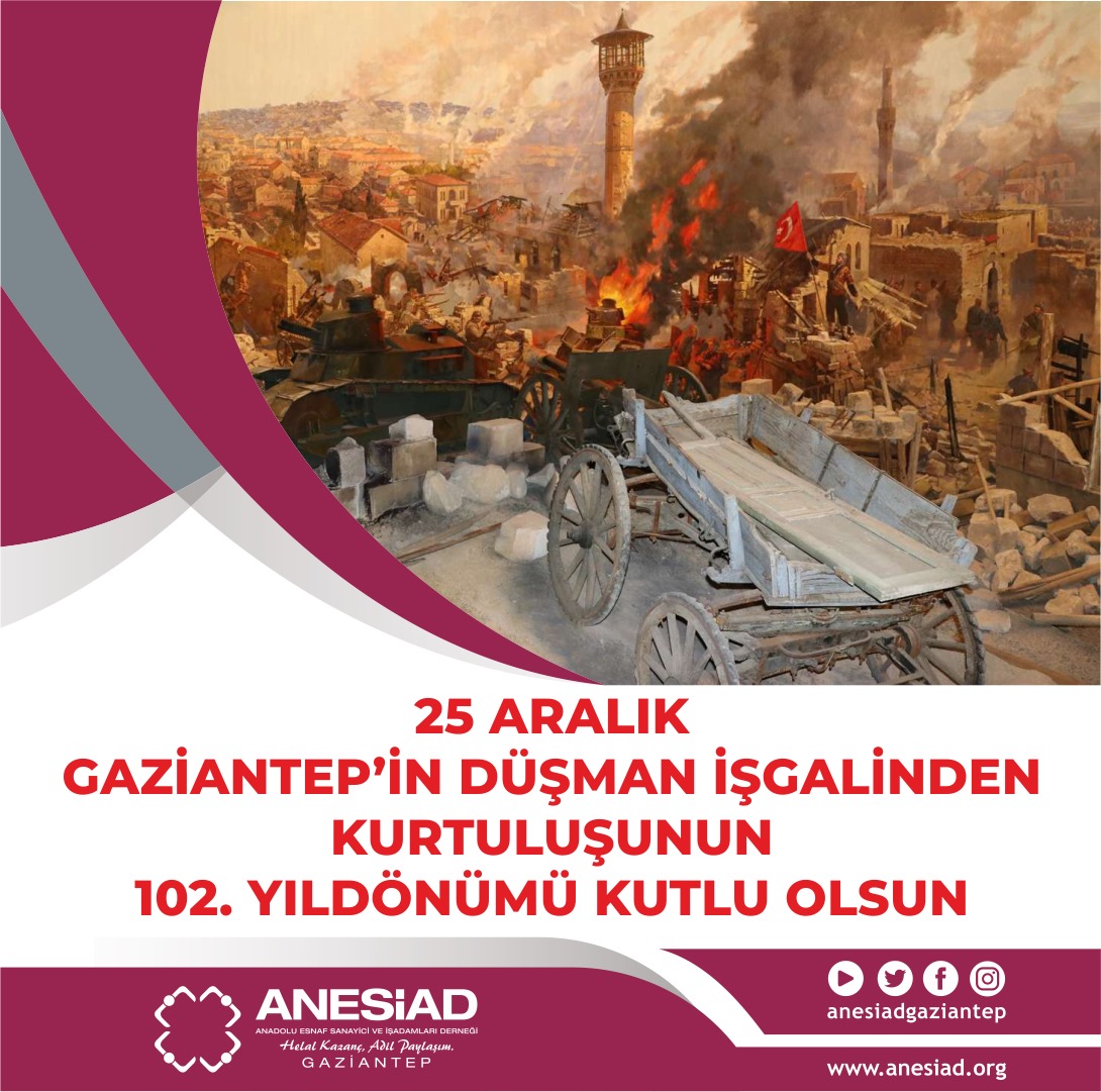 Gazi şehrimizin kurtuluşunun 102. yıl dönümünde canlarını feda eden şehitlerimizi rahmet, minnet ve şükranla anıyoruz.
#Gaziantep #25aralık #anesiad
