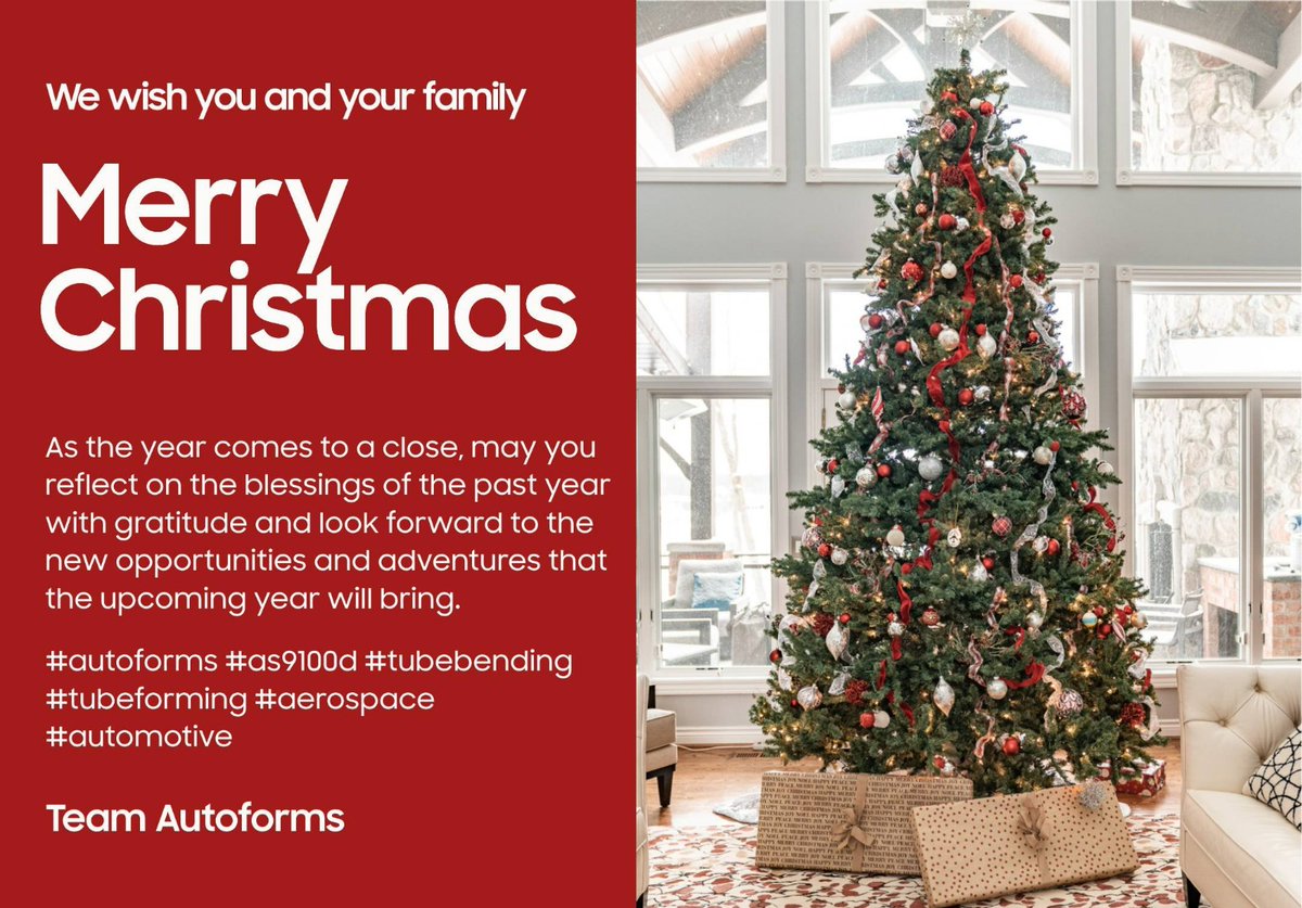 Autoforms_India's tweet photo. On behalf of Team Autoforms, wishing everyone - Merry Christmas!!! #seasonsgreetings #merrychristmas #autoforms #as9100 #tubebending #tubeforming #automotive #aerospace https://t.co/vWr0nMXlTh