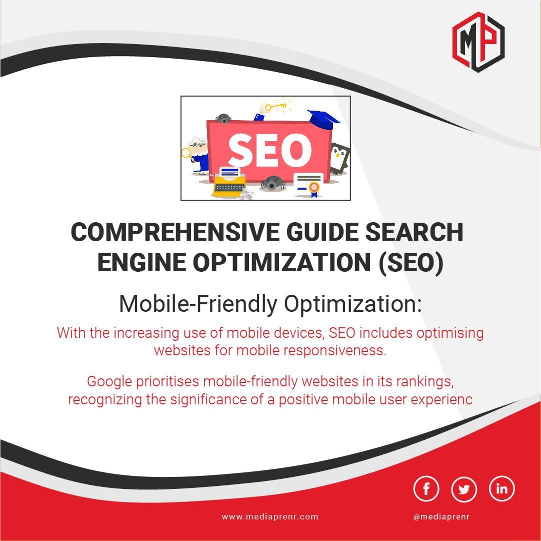 Comprehensive Guide Search Engine Optimization (SEO)
Mobile-Friendly Optimization:
With the increasing use of mobile devices, SEO includes optimising websites for mobile responsiveness.
#SEOBestPractices #SocialSEO #SEOConsulting #GoogleSearch #OptimizeYourSite #SEOGoals #SEO