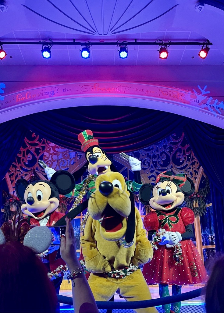 mickeynet041's tweet photo. こちらは乗船日のツリー点灯式✨みんなでカウントダウンをしツリーに明かりを灯します。最後にはサンタさんも登場🎅 https://t.co/nZ3jORaDOC
