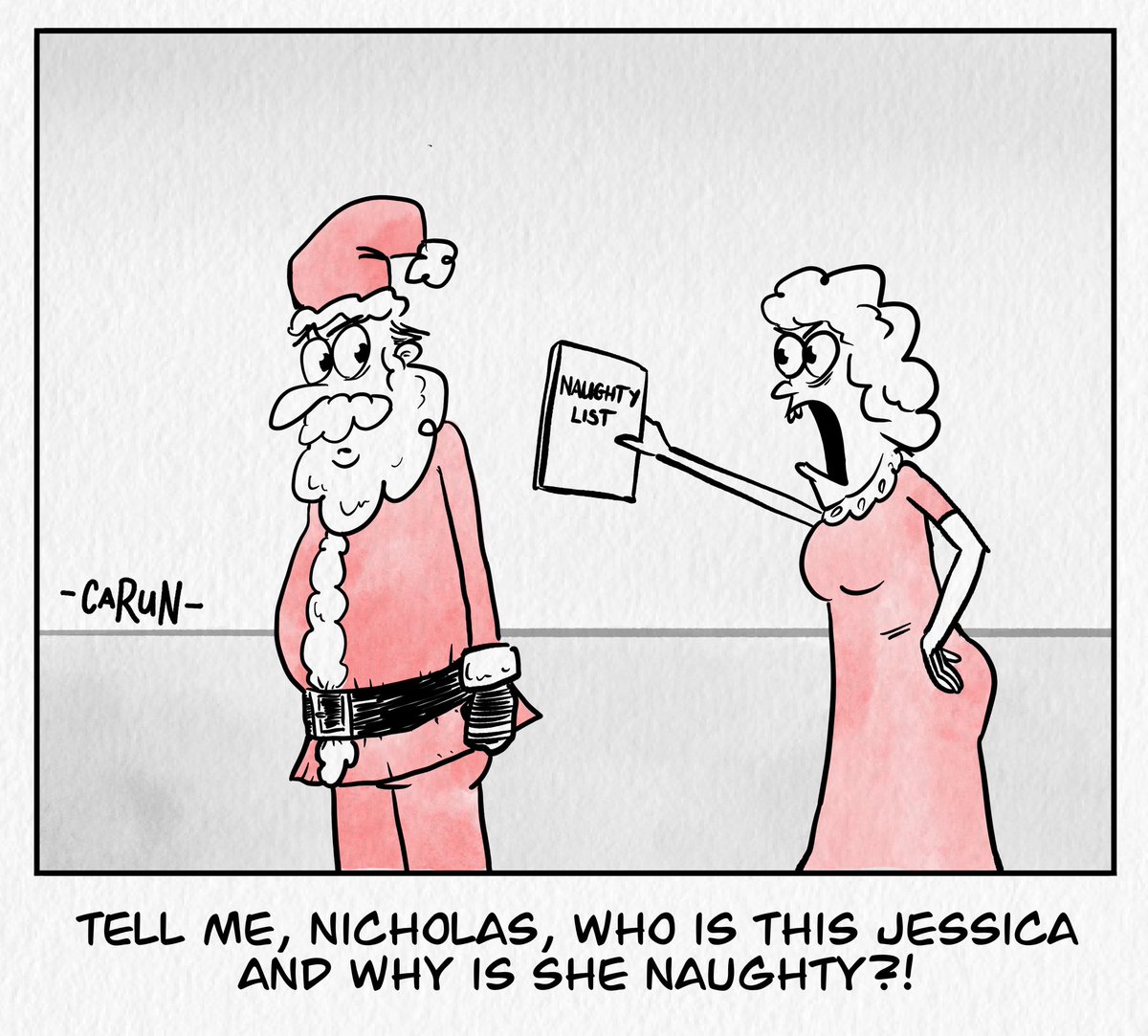 kalmanballa_art's tweet photo. “Tell me, Nicholas, who is this Jessica and why is she naughty?!”
#art #artwork #sketch #doodle #drawing #inking #illustration #cartoon #cartoonists #cartoonillustration #comics #comicstrip #gagcartoon #christmas #xmas #merrychristmas #santa #mrssanta #funny https://t.co/0LKoNTfjj9