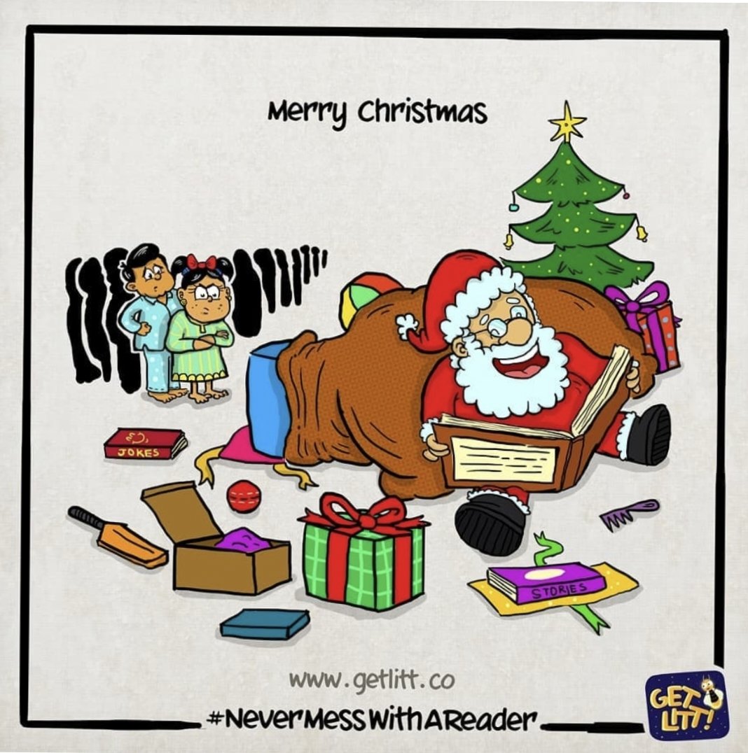 It's Christmas and you wake up to Santa reading under the Christmas tree! Don’t worry he’s a fast reader. 
If you want a cozy book to keep you company till your presents arrive, make sure to head on over to getlitt.co to read some amazing children’s books.