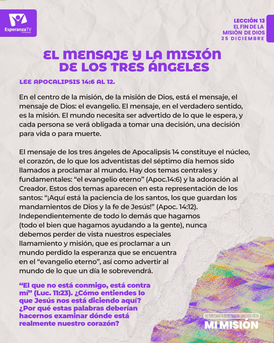 #LESadv Nunca debemos perder de vista nuestros especiales llamamiento y misión, que es proclamar a un mundo perdido la esperanza que se encuentra en el “evangelio eterno”, así como advertir al mundo de lo que un día le sobrevendrá.