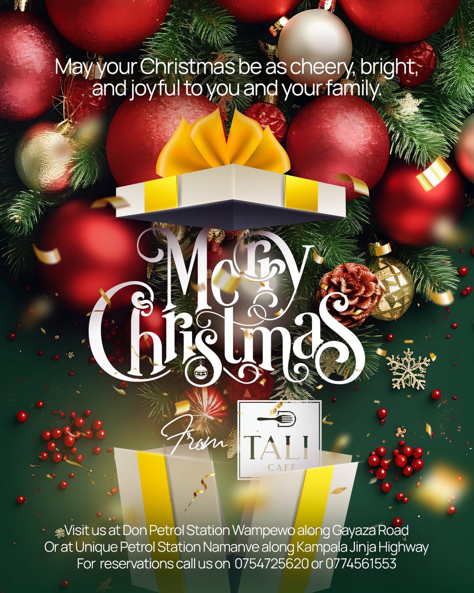 MERRY CHRISTMAS 🎄 
Wishing you a very Merry Christmas from Tali Cafe! May your day be filled with joy, love, and lots of delicious treats! 🎅🎁✨

May your Christmas be filled with warmth, laughter, and the company of loved ones. Wishing you a magical holiday season!Enjoy the