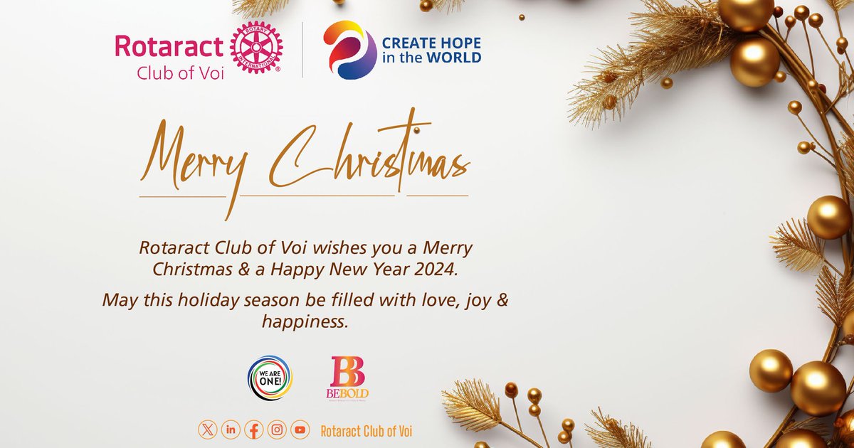 Rotaract_Voi's tweet photo. Christmas is a time to reflect, rejuvenate and share kindness, love &amp; laughter with friends &amp; families.May the spirit of joy and happiness fill your holiday season.

Merry Christmas 🎁 &amp; a Blessed year 2024! 🪄

#MerryChristmas 
#HappyHolidays https://t.co/Dd8UTdI5Hn