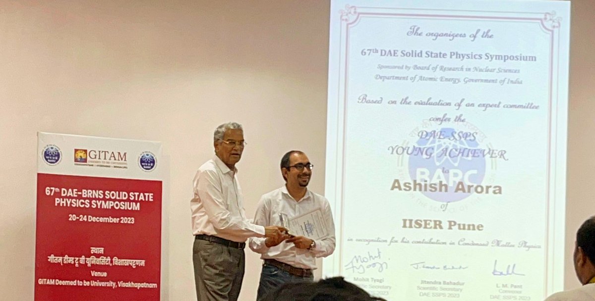 Christmas couldn't have been better than receiving the Young Achiever Award at the 67th Solid State Physics Symposium of the Department of Atomic Energy <a href="/DAEIndia/">DAE India</a> !