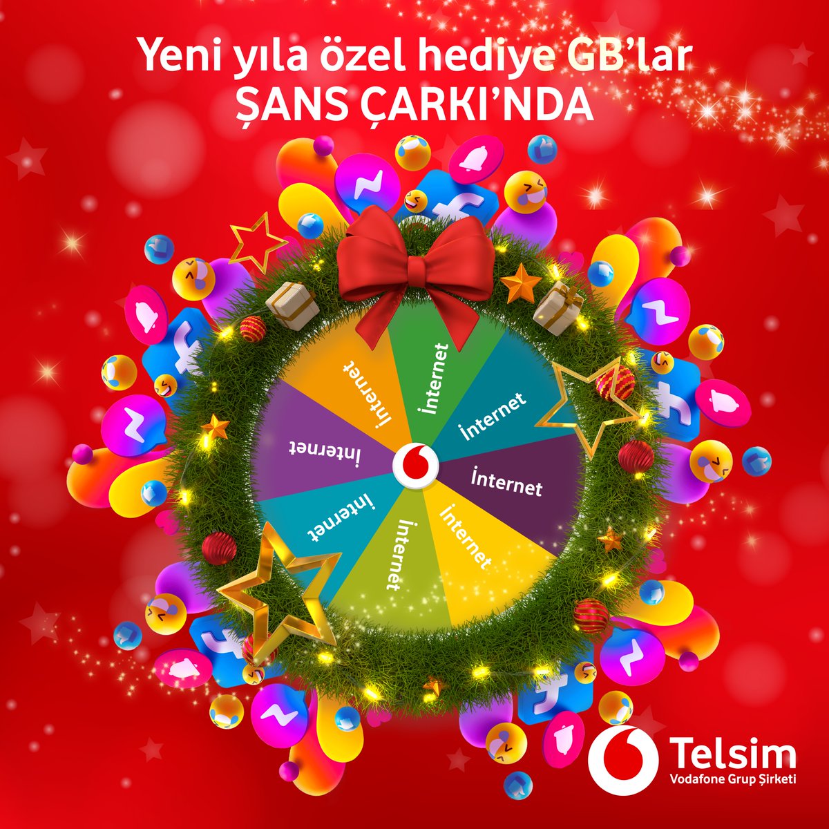 Yılbaşına kadar Şans Çarkı’nı çeviren herkese GB’larca internet hediye.

Hemen çevirmeye başlamak için My Vodafone'u indirmeniz yeterli:
vfcyp.co/MyVodafone