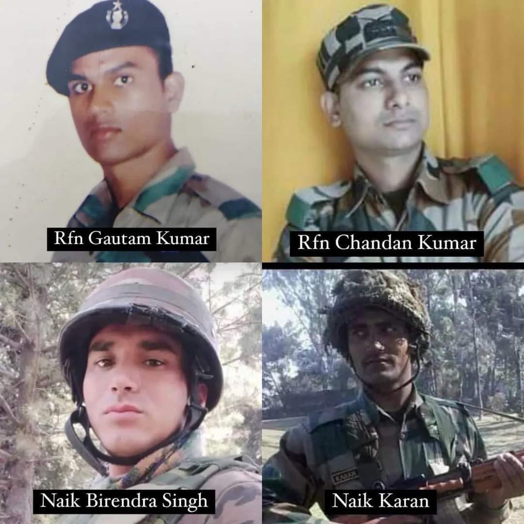 UpendrraRai's tweet photo. Lt. Gen #UpendraDwivedi, Army Cdr NC paid homage to Naik #BirendraSingh, Naik #KaranKumar, Rifleman #ChandanKumar & Rifleman #GautamKumar who sacrificed their lives in the service of the Nation. @adgpi https://t.co/AspCOCXypZ