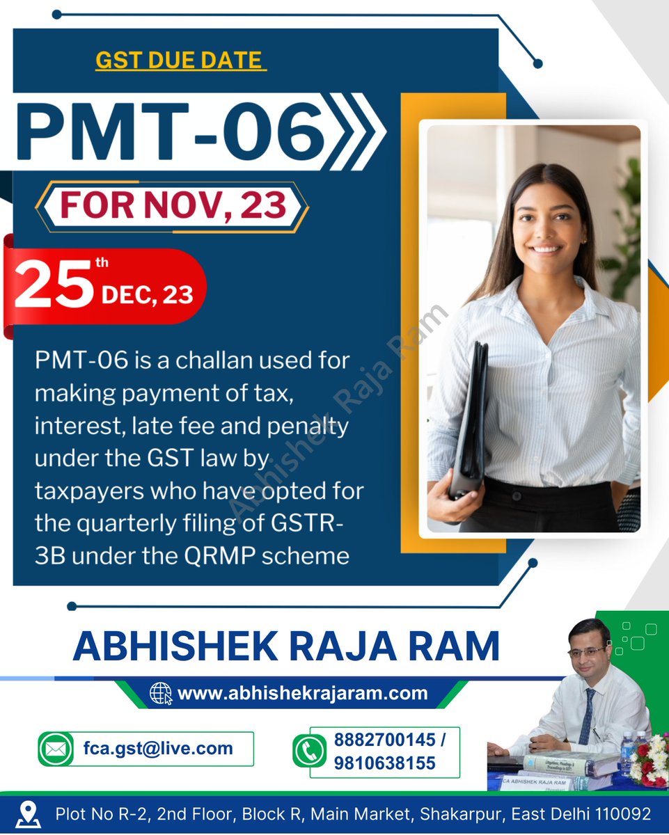 GST DUE DATE
PMT-06 FOR NOV, 23

#GST #InputTaxCredit #ITCTransfer #TaxCompliance #BusinessTransactions #GSTNotifications #TaxUpdates