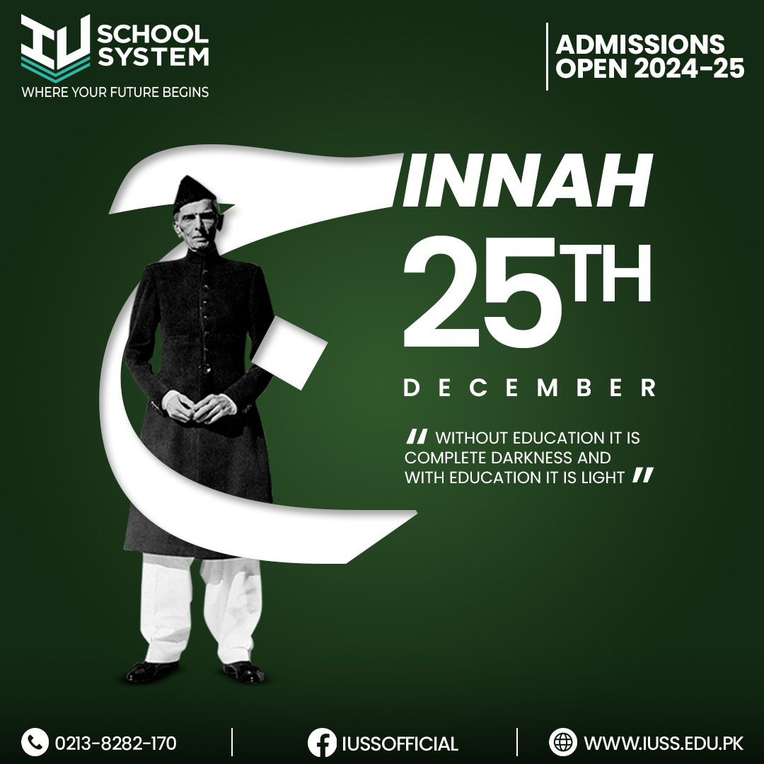IUSchoolSystem's tweet photo. On Quaid-e-Azam Day, our hearts swell with gratitude for the indomitable spirit of a leader who shaped our destiny. At IUSS, we honor the profound legacy with deep emotion, reflecting on a journey of sacrifice, and resilience.
#QuaidLegacy #IUSSRemembers #IUSS https://t.co/Fvg8o2bjku