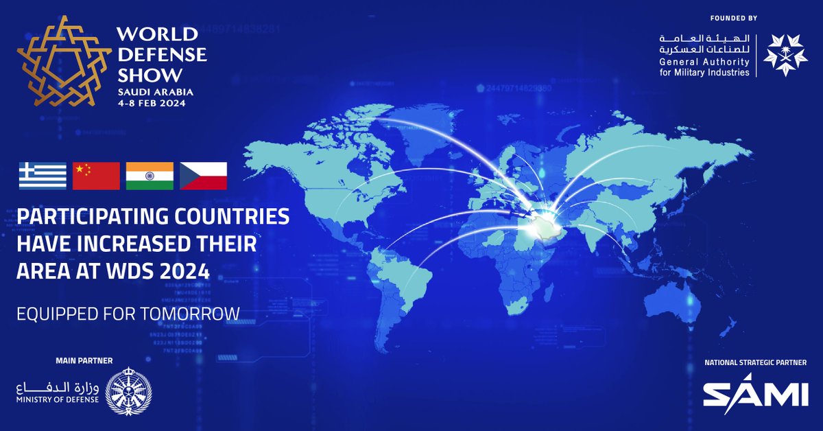 WDS_KSA's tweet image. Greece🇬🇷, China🇨🇳, India🇮🇳, and the Czech Republic🇨🇿, among others, have chosen bigger spaces and more exposure at #WDS2024. Register today to visit and meet major defense and security companies from around the world: bit.ly/3L1i7mx
#EquippedForTomorrow