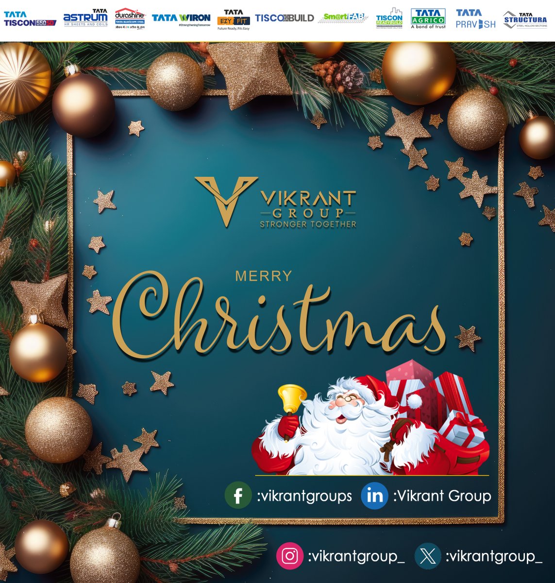 vikrantgroup_'s tweet photo. Vikrant Group wishes everyone Merry Christmas. Here’s to a Christmas that sparkles with moments of love, shines with the light of joy, and glows with the warmth of family and friends.
#vikrantgroup #tata #TataSteel #Steel #Christmas #Christmas2023 https://t.co/QHXBbtemew