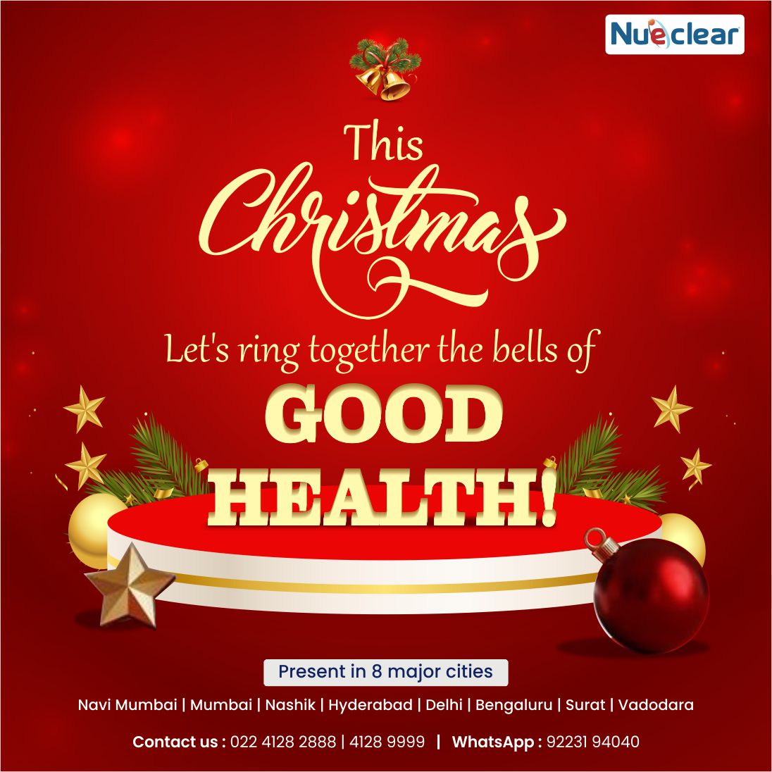 NueclearScans's tweet photo. Nueclear Team wishes everyone a hearty and healthy Christmas!

#PETCTscan #MerryChristmas #christmasbells #christmasgift #health #christmas2023 #christmastime #nueclear https://t.co/ALeofRQBDl
