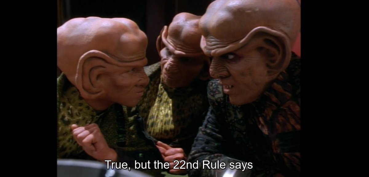 Quiteadeepdive's tweet photo. @BAK4M0N0 @PyjamasRich S02E07. Rules of Acquisition.
The 22nd Rule of Acquisition. https://t.co/XAyYakn6eY