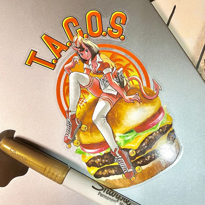 ●T.A.C.O.S.セット Junk Food #1 (バーガー) ステッカー ロゴ(ラウンド)ステッカー ( ) 合わせて約140mm×85mmです。