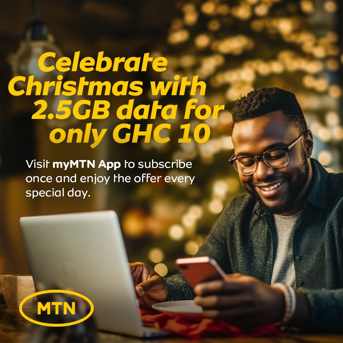 MTNGhana's tweet photo. We came bearing gifts 🥳🕺🏾.

Celebrate Christmas with 2.5GB data for only GHS10.

Merry Christmas 🎅🏿. https://t.co/NO5Y8a5yIe