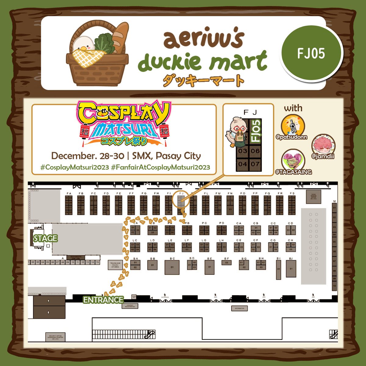 aeriuu's tweet image. [1/2]  Here's my (very late) Duckie Mart 🐥🛒 Catalogue for #CosplayMatsuri2023

✨✨️FJ05✨✨ with @jamdii @TAGASAING @patsudonn

📌SMX Convention Center Pasay
🗓️ Dec. 28-30, 2023

RTs Appreciated 🙏💛
#FanFairAtCosplayMatsuri2023 #Cosmatsu2023