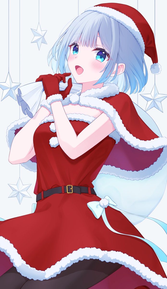 1girl santa hat solo hat red gloves santa costume pantyhose  illustration images