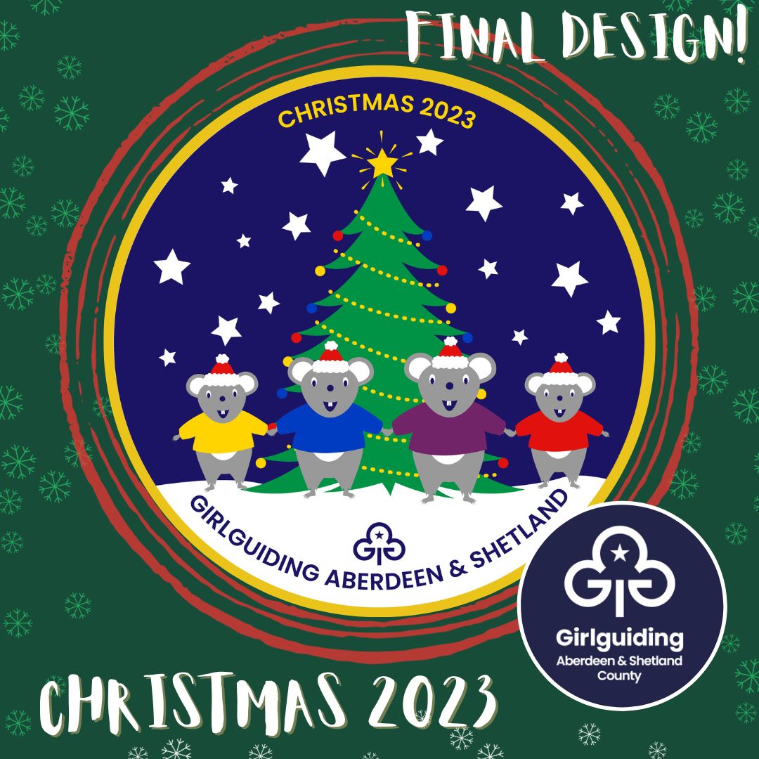 Day 25 - our final Advent post is the badge that was created using Alexa's design. 
We were overwhelmed by the entries this year - choosing our winner was tough. Well done to everyone.
Congratulations Alexa 🥳

Merry Christmas from everyone at Girlguiding Aberdeen and Shetland 🎄