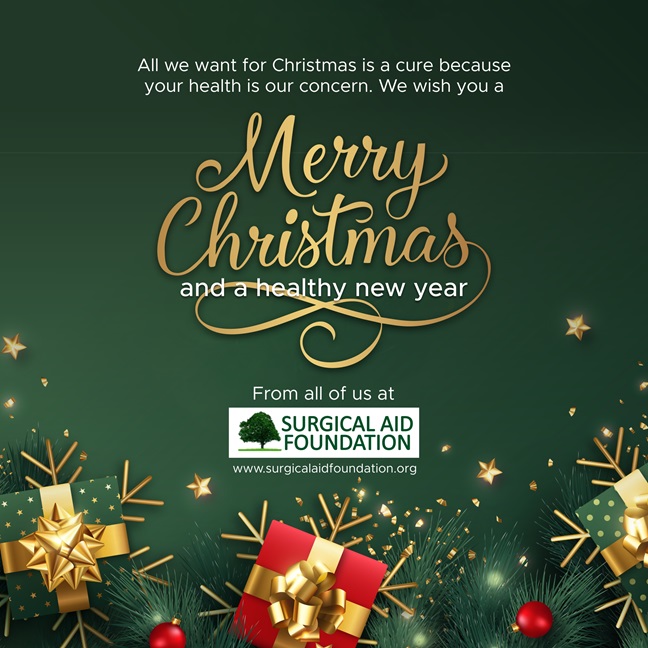 S_A_FOUNDATION's tweet photo. All we want for Christmas is a cure because your health is our concern. We wish you a Merry Christmas and a healthy new year, from all of us at Surgical Aid Foundation.  

#christmas #merrychristmas #surgicalaid #saf https://t.co/fuKmXxWrwN
