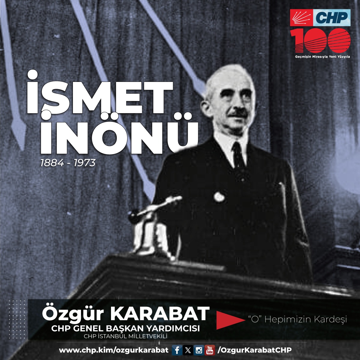 Kurtuluş Savaşı'mızın kahramanı, Cumhuriyetimizin Kurucusu Gazi Mustafa Kemal Atatürk'ün silah arkadaşı, Türkiye Cumhuriyeti’nin ikinci cumhurbaşkanı, partimizin ikinci genel başkanı İsmet İnönü'yü saygı ve minnetle anıyorum #ismetinönü