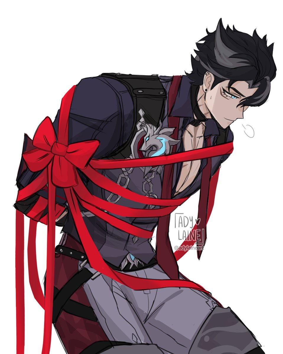 adylaineart's tweet photo. 🐺... He's all I want in a big red bow 🎄🎁  
Merry Christmas !  

#Wriothesley  #GenshinImpact https://t.co/35pFnnQQiG