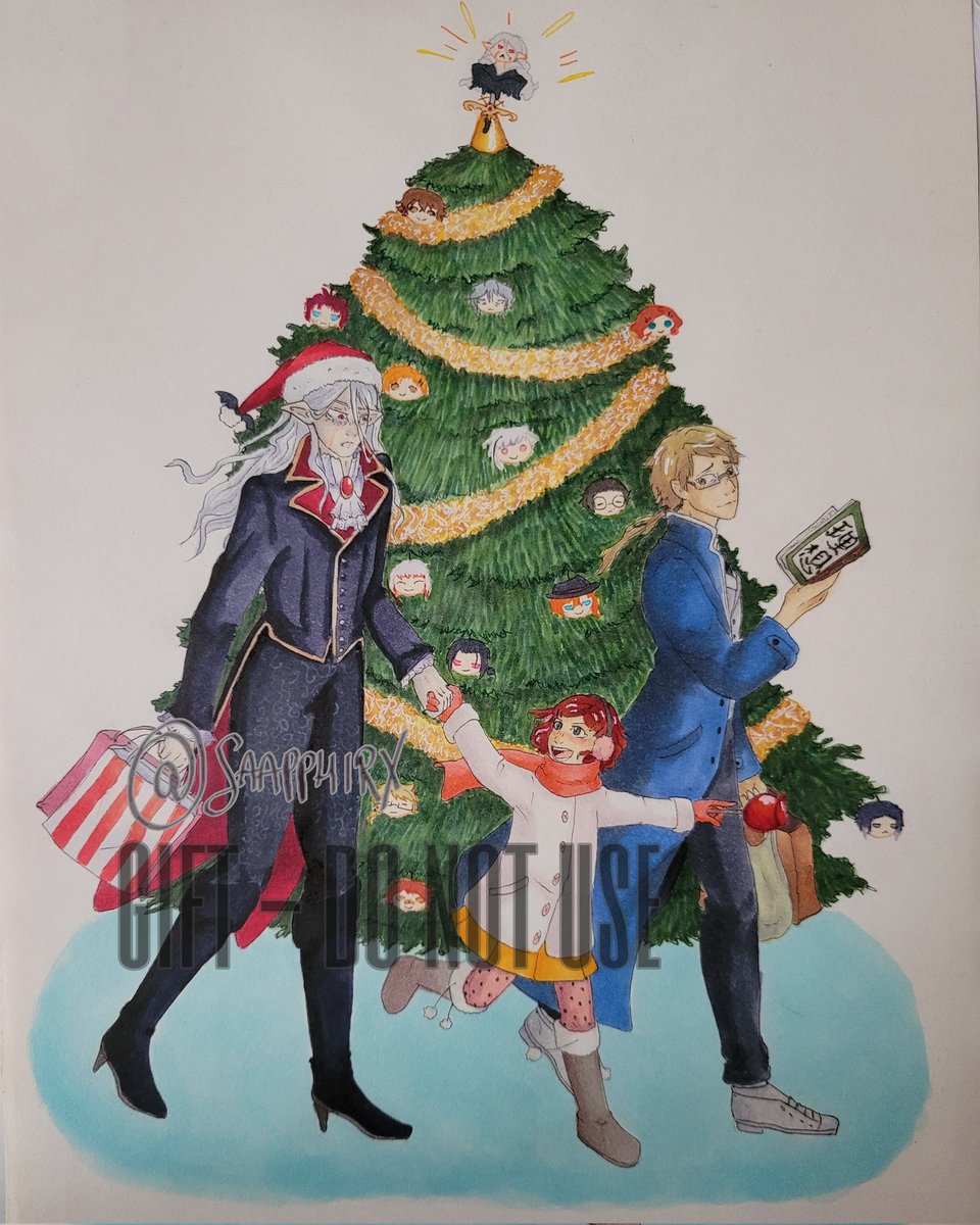 saapphirx's tweet photo. Merry Christmas @warsfeils !! I'm your Secret Santa <33 
I hope you'll like this silly drawing and that you'll have nice holidays this year!!

#BSDSecretSanta2023SFW thank you for hosting this event 💜 
#BSD #kunikidabsd #bram #aya https://t.co/Hh40OPB2ou