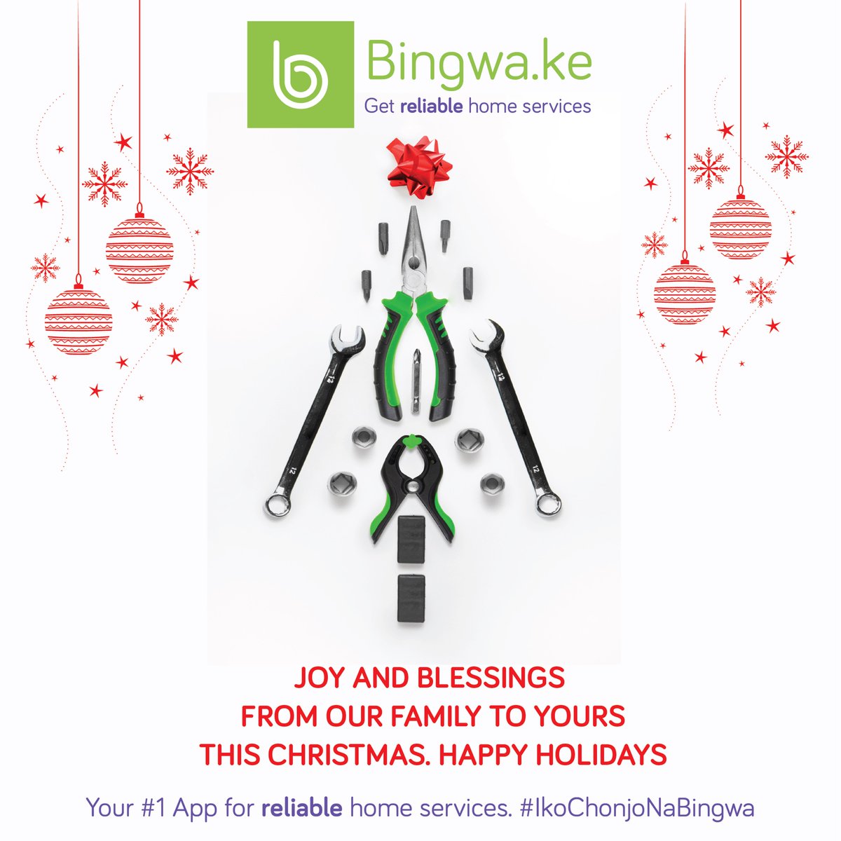 bingwa_services's tweet photo. A blessed Merry Christmas from Bingwa Services to you and yours πβ¨
Be blessed β¨
Bingwa - Your #1 App for RELIABLE Home Services π
#1AppForReliableHomeServices #IkoChonjoNaBingwa #Bingwa #BingwaServices https://t.co/JFZILOIumn