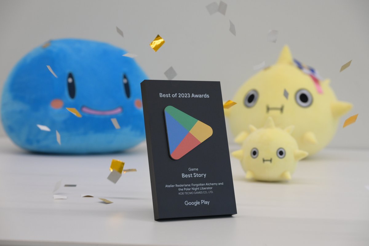 「GooglePlay ベスト オブ 2023 ストーリー部門 部門賞」のトロフィーが届きました🏆

これからもみなさまに良いゲーム体験を届けられるよう、一同精進してまいります。
今後も #レスレリアーナのアトリエ をよろしくお願いいたします！

#レスレリ