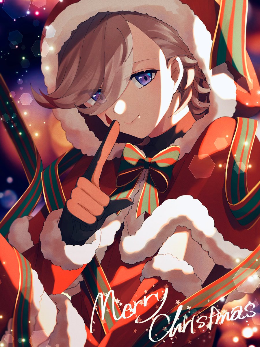 lyney (genshin impact) christmas gloves 1boy solo male focus smile looking at viewer  illustration images