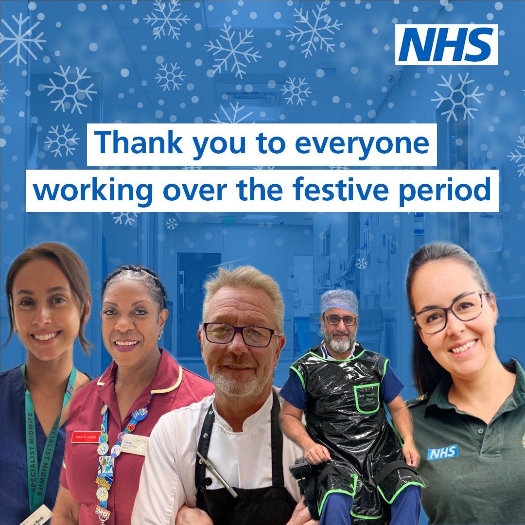 Thank you to the incredible NHS staff working over the Christmas period!
 
To the porters, paramedics, nurses, doctors, cleaners, pharmacists, midwives, and everyone continuing to care for our loved ones – thank you for everything you do, today and every day. 

💙 #ThankYouNHS