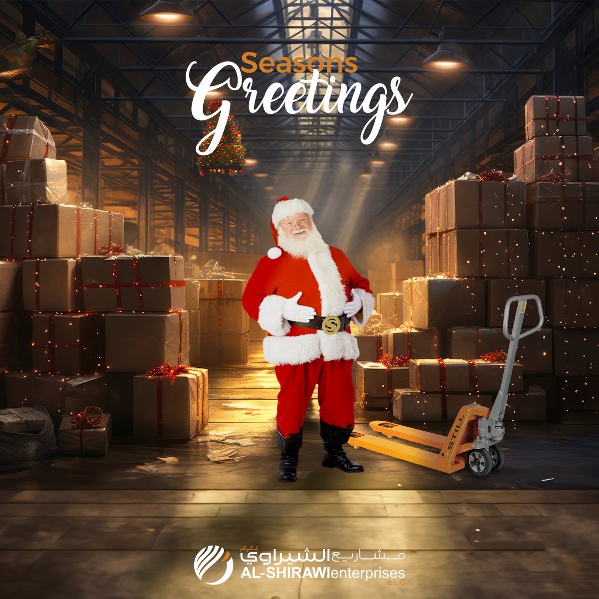 ShirawiLlc's tweet photo. Santa's prepped for lift-off with STILL pallet trucks—our season's unsung heroes. Here's to a joy-filled, robust holiday! 🎅🎄 

Season's Greetings from AL SHIRAWI ENTERPRISES Family to all!🎄

#STILL #Handpallet #warehousemanagement #logistics #holidays #materialhandling https://t.co/mT2Ssr7xfB
