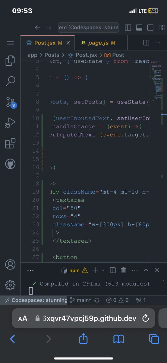 DivineTheDev's tweet image. Day 5-7

Configured my code space on my mobile device using @github 

This is the UI built using my phone 👇🏼
 #30daysofreact #reactjs #learninpublic #buildinpublic