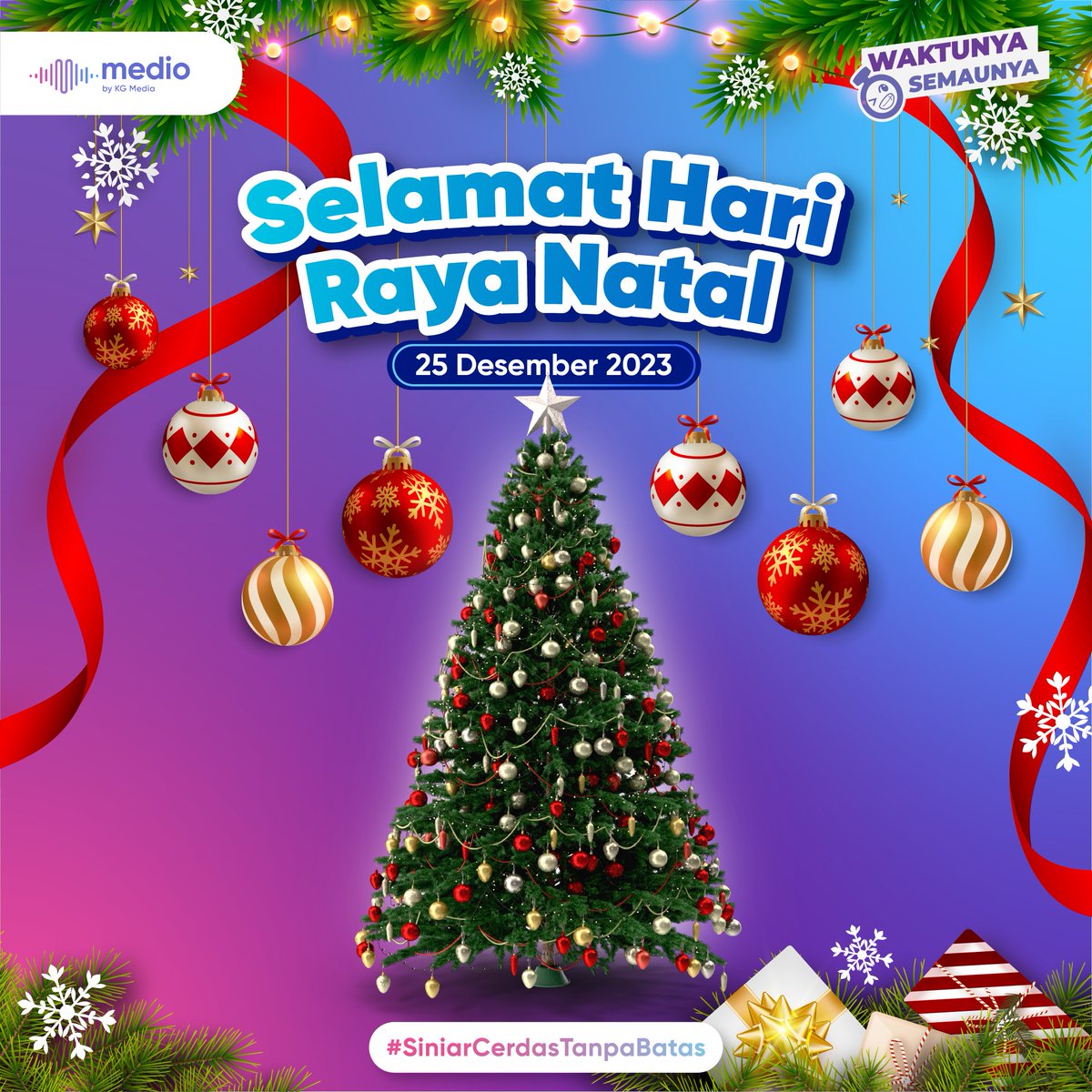Merry Christmas, Sobat Medio!  

Semoga di Hari Natal ini damai sejahtera dan sukacita penuh meliputi kita semua! 🎄 

#WaktunyaSemaunya