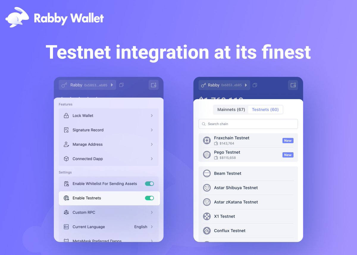 Rabby_io's tweet image. We have integrated 2 new testnets into Rabby Wallet 🚀
Fraxchain Testnet @fraxfinance 
Pego Testnet @pegonetwork 

We&apos;re actively integrating all EVM chains &amp;amp; testnets. Comment and tell us which chain we should explore next!